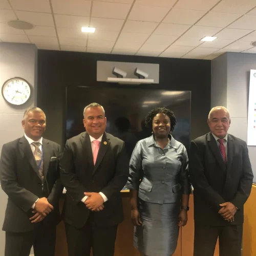 Mayor Hirata, Minister David Paul and Minister Brenson S. Wase with the World Bank Vice President Victoria Kwakwa